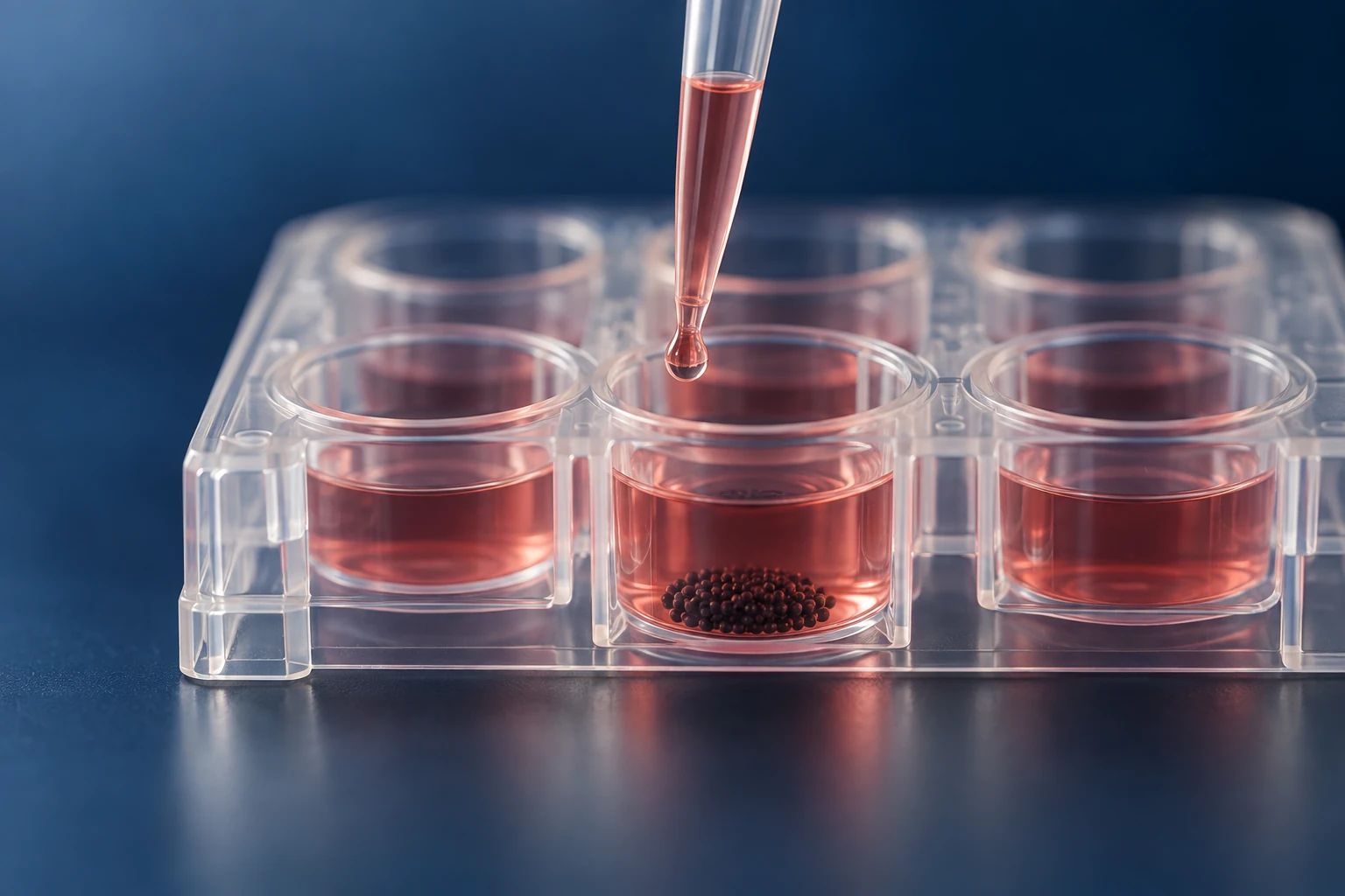 Magnetic beads in a consumable well plate with a pipette tip for automated extraction.