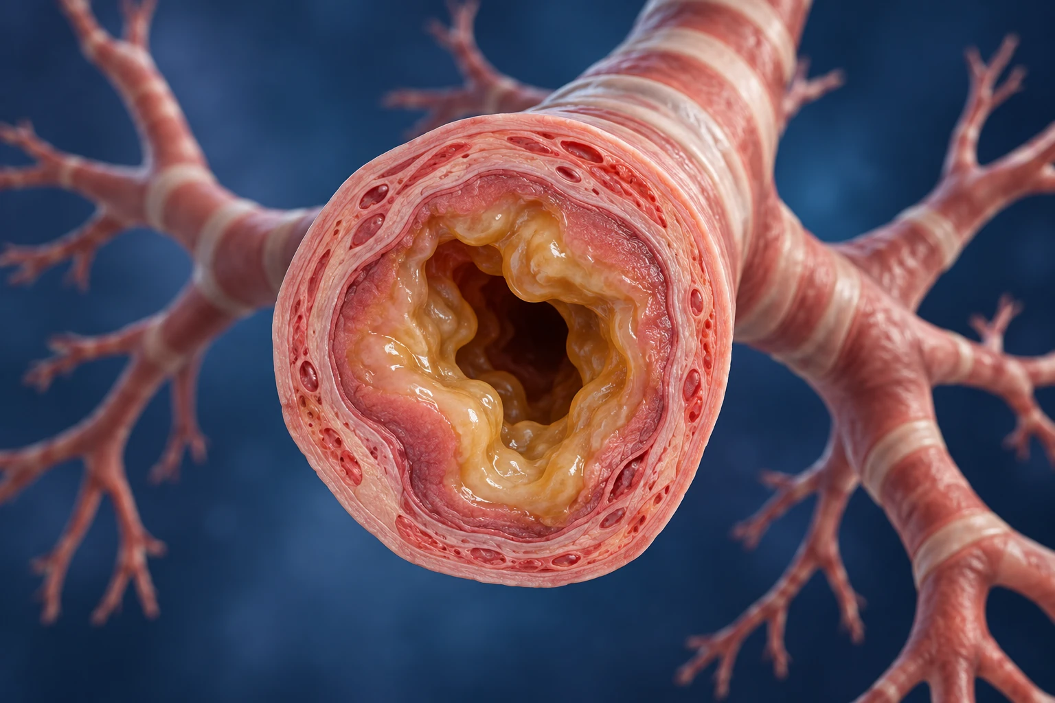 Conceptual airway cross-section with mucus lining for cystic fibrosis testing.