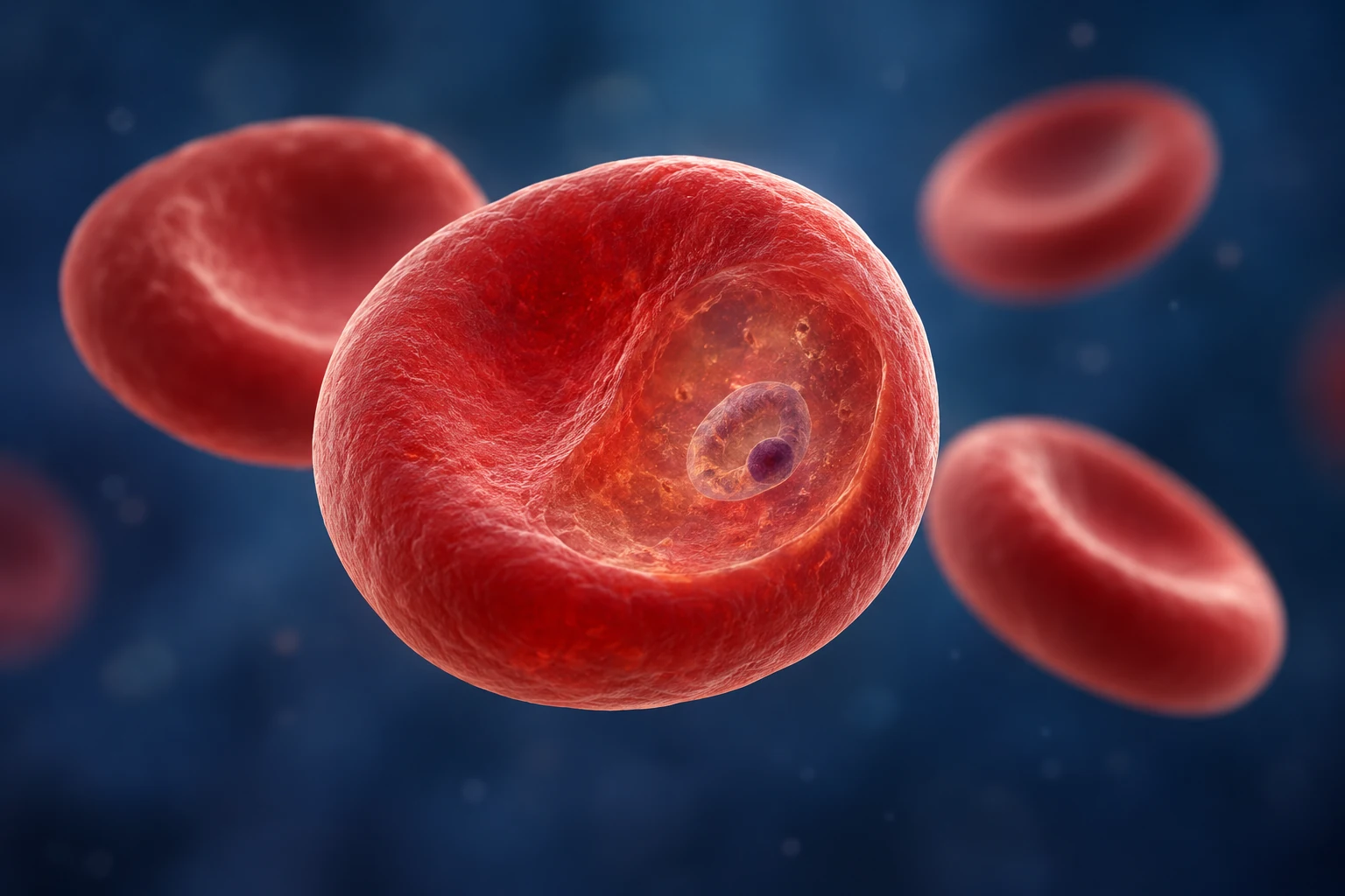 Conceptual red blood cells and an intracellular parasite for malaria testing.