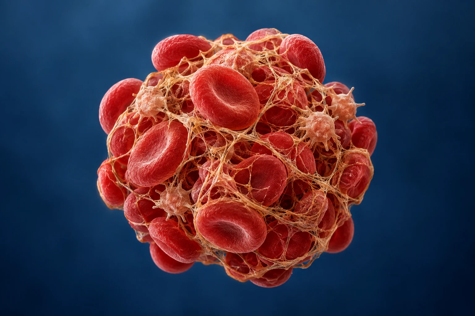Red blood cells, platelets and fibrin in a conceptual clot for thrombophilia testing.