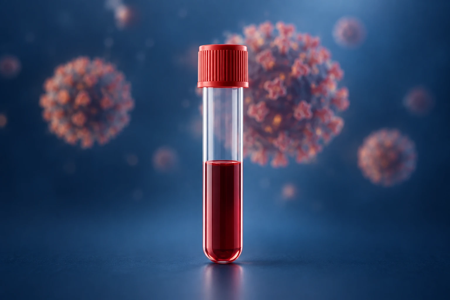 Unbranded sealed blood specimen vial with a non-specific viral motif.